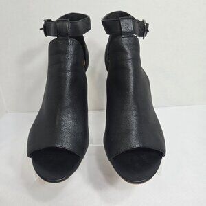 Vince Camuto Adaren Black Leather Peep Toe Sandals 4" Block Heel